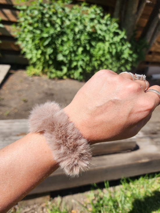 Accessories - Plush Taupe Fluffy Soft Fur Pom Bracelet